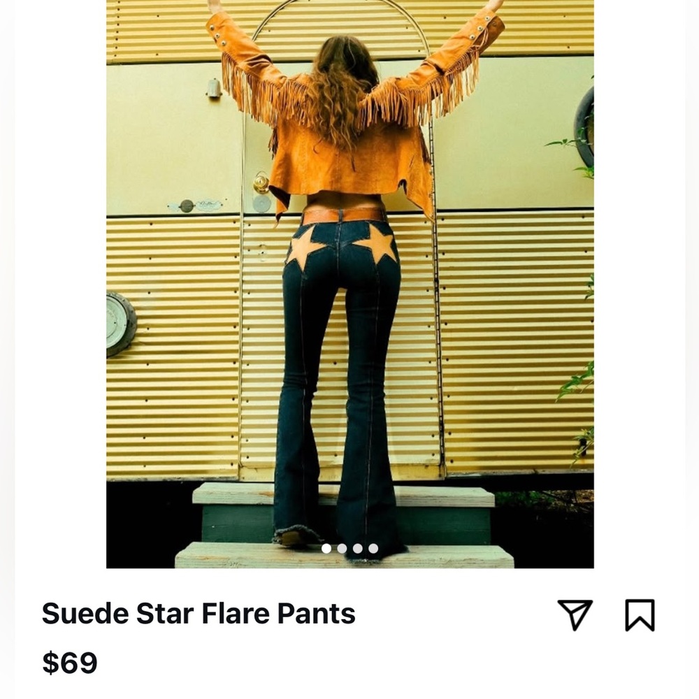Suede Star Flare Pants - Black with Tan Stars